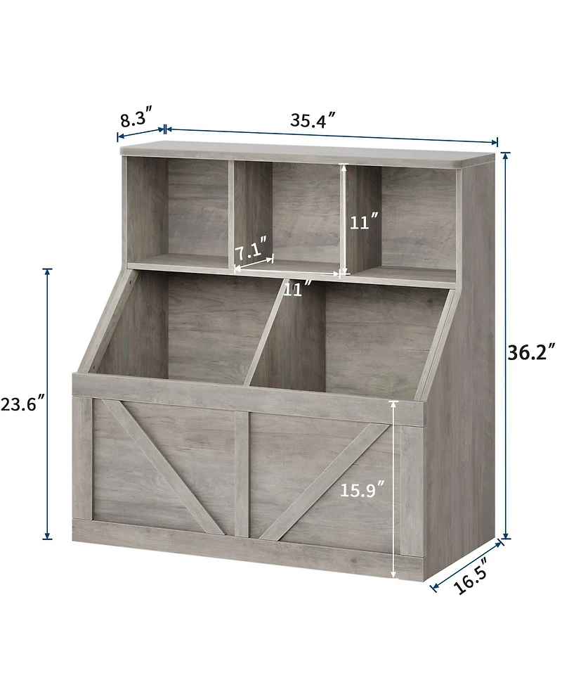 homfan Set of 2 Kids Bookshelf and Toy Storage Organizer, 35.4" Engineered Wood with 3 Cube Shelves Bins, for Playroom Bedroom Nursery