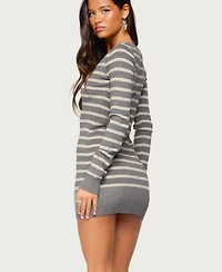 Edikted Women's Kerla Long-Sleeve Striped V-Neck Mini Dress