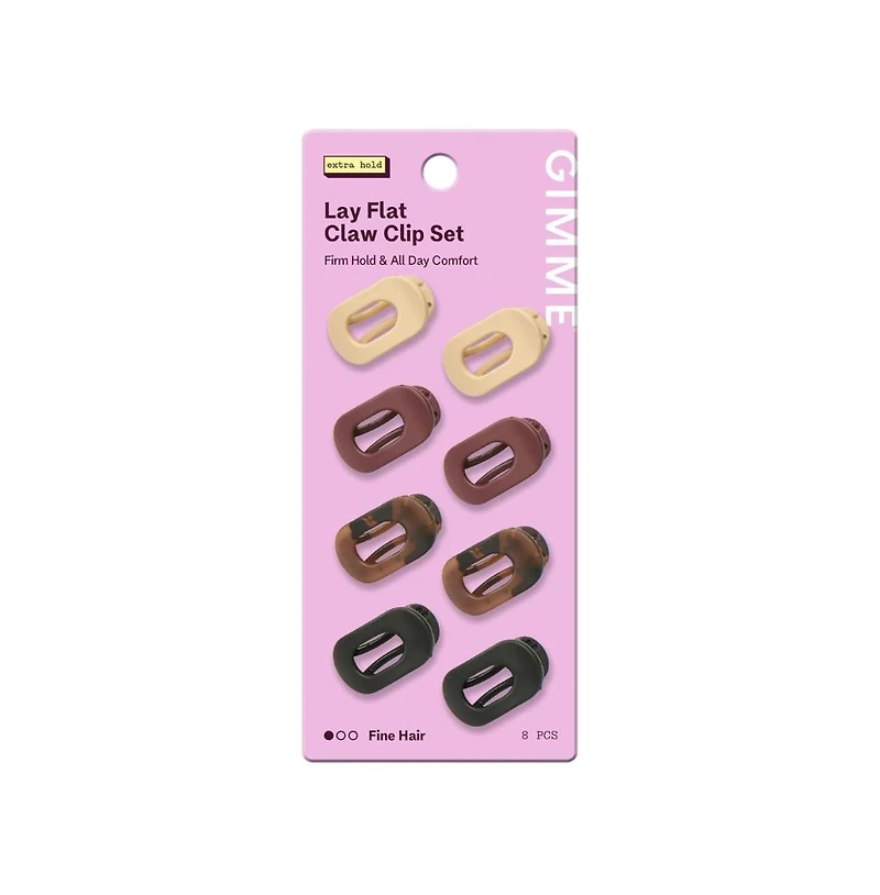 Gimme Beauty Lay Flat Claw Clip Set Non-Slip, Sleek Accessory Pack Perfect for Fine Hair Comfortable, All-Day Hold with Firm Grip 8 Pack