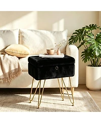 Vanity Stool Chair with Storage,Vanity Bench,Faux Fur, Modern Cute Small Footrest,Soft Ottoman,Metal Legs,Adjustable Feet, for Living Room,Bedroom