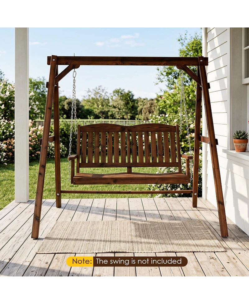 Sugift Heavy-Duty Carbonized Fir Wood A-Frame Swing Stand with Reinforced Side Bars and 2 Hanging Rings
