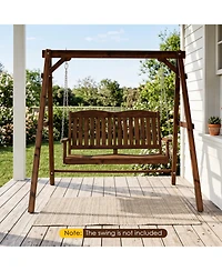 Sugift Heavy-Duty Carbonized Fir Wood A-Frame Swing Stand with Reinforced Side Bars and 2 Hanging Rings
