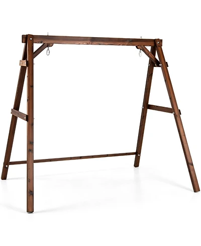 Sugift Heavy-Duty Carbonized Fir Wood A-Frame Swing Stand with Reinforced Side Bars and 2 Hanging Rings