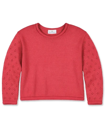 Florence Eiseman Girls' 4-16 Drop-Shoulder Pointelle Cotton Sweater