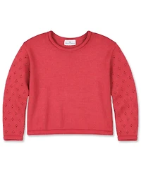 Florence Eiseman Girls' 4-16 Drop-Shoulder Pointelle Cotton Sweater