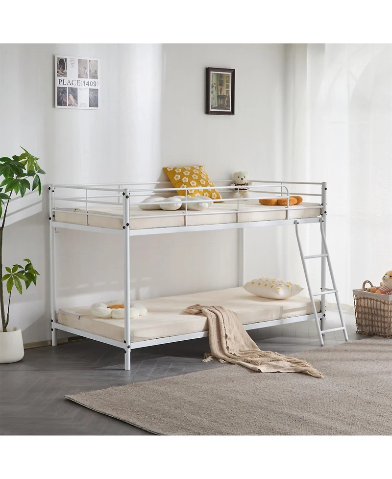 Slickblue Twin Size Metal Bunk Bed with Ladder and Full-Length Guardrails