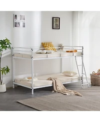 Slickblue Twin Size Metal Bunk Bed with Ladder and Full-Length Guardrails