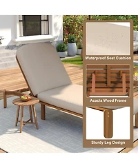 Asagikoiai Acacia Wood Adjustable Outdoor Chaise Lounge with Water-Resistant Cushion