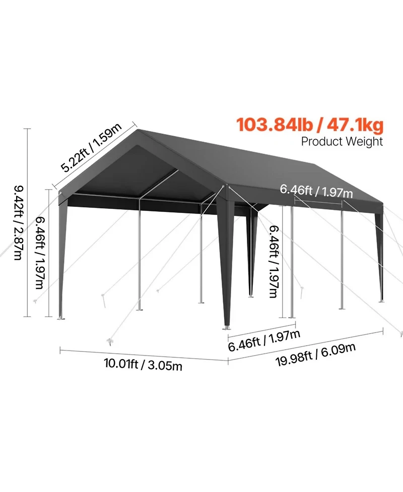 Yiortwo 10 x 20 Feet Carport Canopy, Heavy Duty Portable Car Garage Shelter Tent