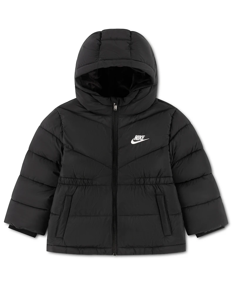 Nike Toddler Girls' 2T-5T Hooded Quilted Cinched-Waist Puffer Jacket