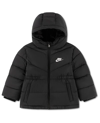 Nike Toddler Girls' 2T-5T Hooded Quilted Cinched-Waist Puffer Jacket