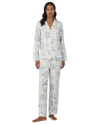 Lauren Ralph Women's Long-Sleeve Notch Collar Top and Pants, 2-Piece Set