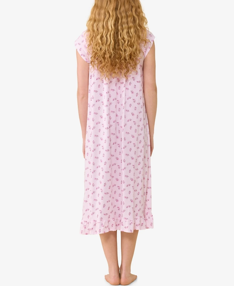 Eileen West Women's Cap-Sleeve Floral Ruffled-Hem Nightgown