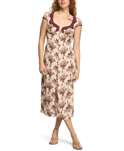 Lucky Brand Women's Cap-Sleeve Tie-Back Floral-Print Slip Dress