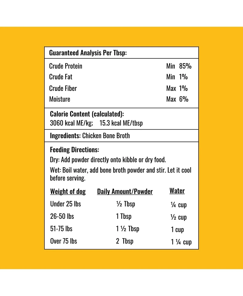 Left Coast Performance Chicken Bone Broth Powder for Dogs and Cats, Human Grade Chicken Broth Food Topper, 8 Oz