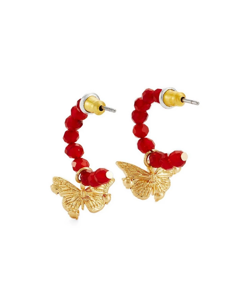 Fable England Hera Butterfly Charm Hoop Earrings in Gold
