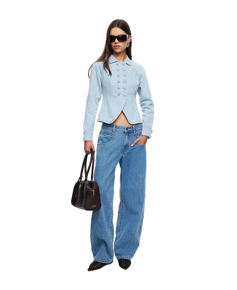 Lioness Women's Form Denim Cropped Double-Breasted Jacket