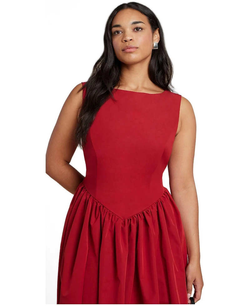 Eloquii Plus Size Boat-Neck Fit-and-Flare Taffeta Midi Dress