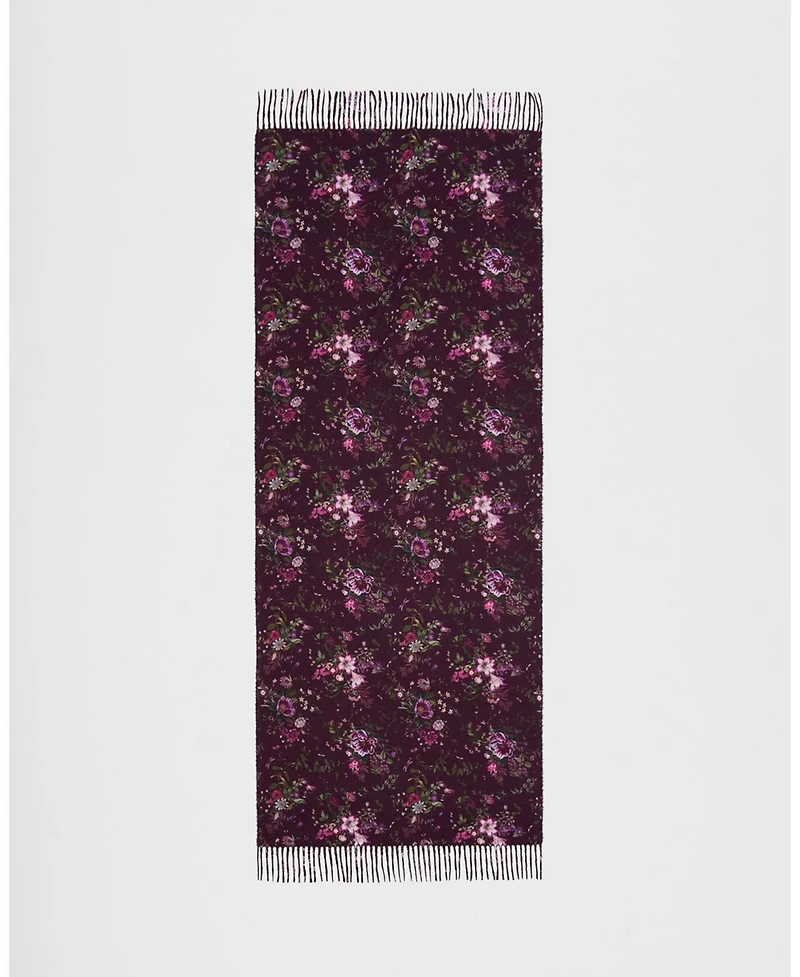 Fable England Women's Eve Floral Long Fringed Scarf in Burgundy