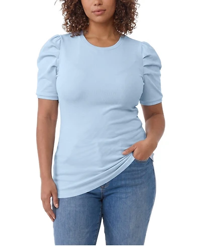 Torrid Plus Belle Isle Short-Puff Sleeves Ruched Cotton-Blend T-Shirt