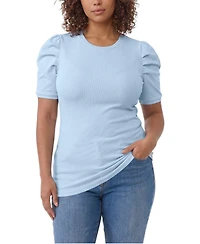Torrid Plus Belle Isle Short-Puff Sleeves Ruched Cotton-Blend T-Shirt