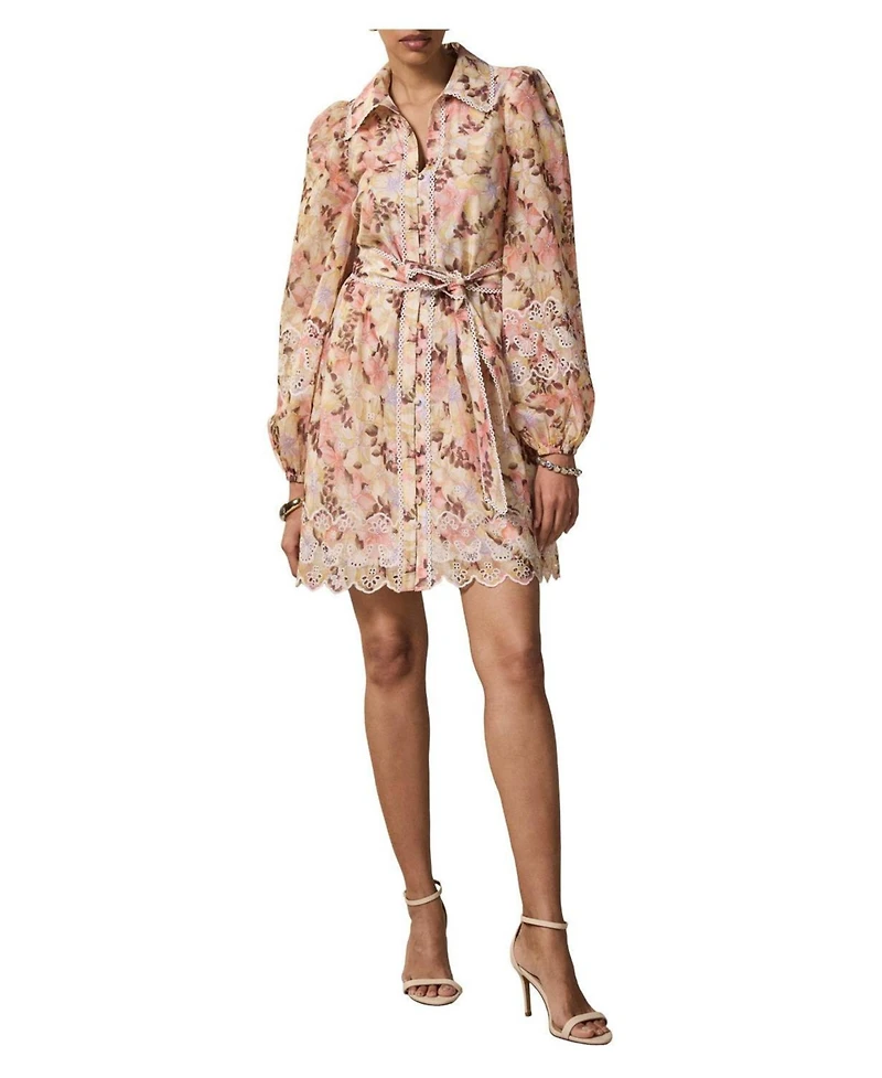 Mint Velvet Women's Floral Print Scallop Hem Mini Dress