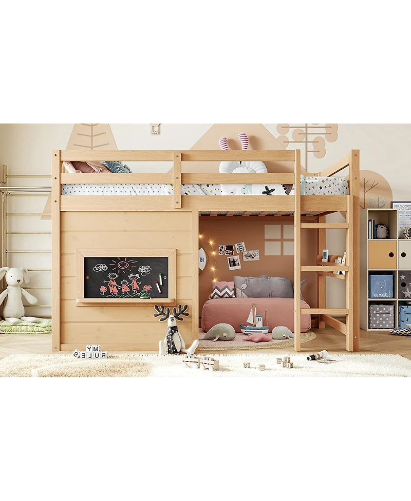 Streamdale Furniture Twin Loft Bed with Slide, Chalkboard and Bookshelf