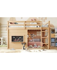 Streamdale Furniture Twin Loft Bed with Slide, Chalkboard and Bookshelf