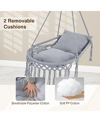 Sugift Macrame Hammock Swing Chair with 2 Removable Cushions and Bohemian Fringe