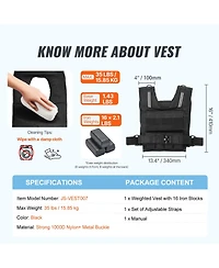 Sugift 35 Lb Adjustable Weighted Vest with 16 Removable Iron Weights and Reflective Stripes