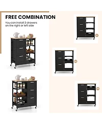 Volenca Rolling Kitchen Island Cart with 3 Drawers, Open Shelves and Casters