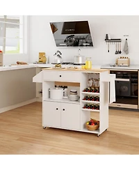 Volenca Rolling Kitchen Island Cart with Power Outlet, Drop Leaf and Casters
