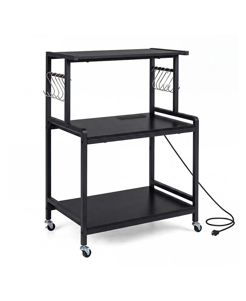 Volenca Rolling Kitchen Island Cart with Power Outlet, Drop Leaf and Casters