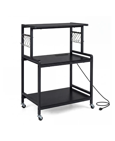 Volenca Rolling Kitchen Island Cart with Power Outlet, Drop Leaf and Casters