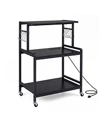 Volenca Rolling Kitchen Island Cart with Power Outlet, Drop Leaf and Casters