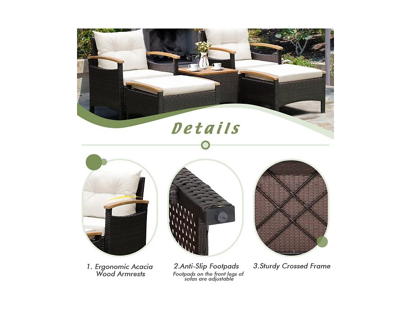 Mondawe 7 Piece Rattan Patio Sofa Set with Acacia Wood Tabletop and Armrests