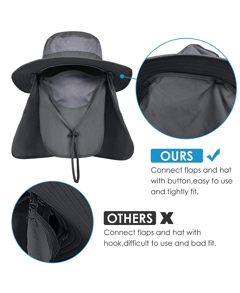 Piscifun Mens Outdoor Sun Hat Wide Brim Upf 50+ Face Neck Flap Fishing Hiking Gardening