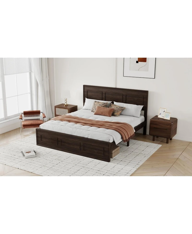 Streamdale Furniture Queen Size Pine Wood Bed with Adjustable Headboard