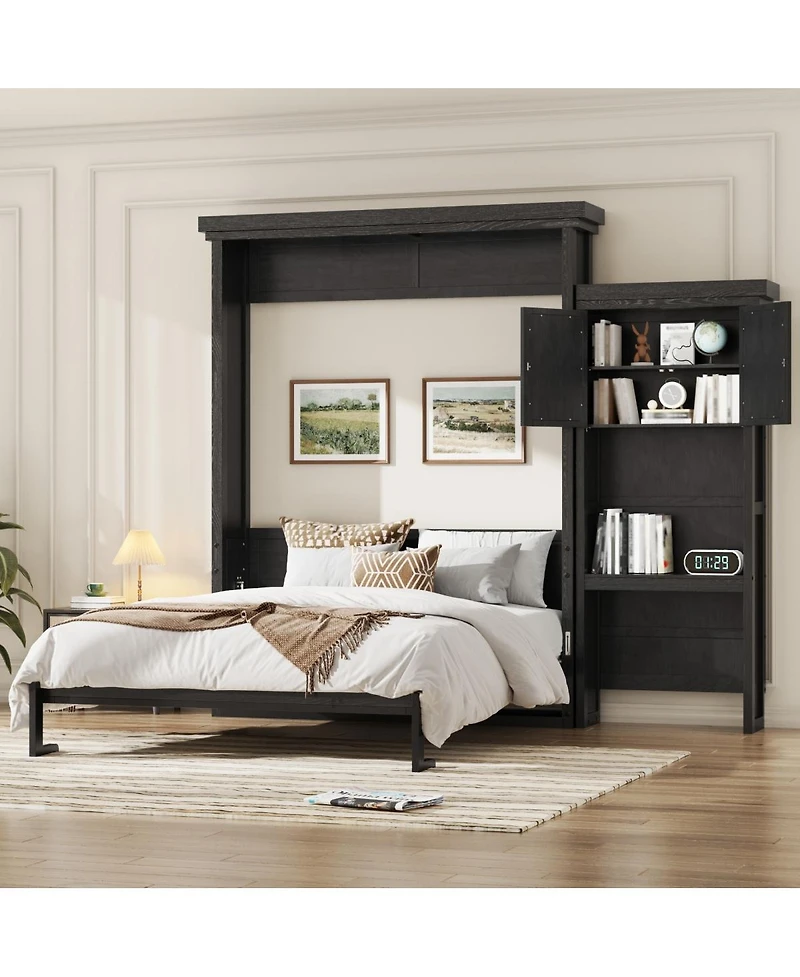 Streamdale Furniture Queen Size Murphy Bed with Shelves and Louvered Style