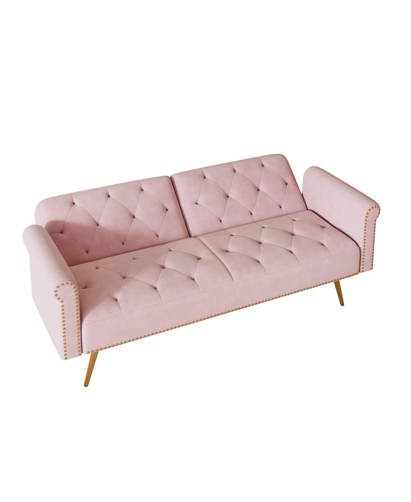 Streamdale Furniture Velvet Convertible Sofa Bed with Gold Metal Legs