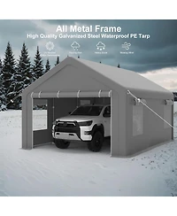 GarveeLife 12 x 20 Ft Heavy Duty Carport, Portable Garage with Roll-Up Mesh Windows and Removable Doors, All-Season Car Canopy Shelter