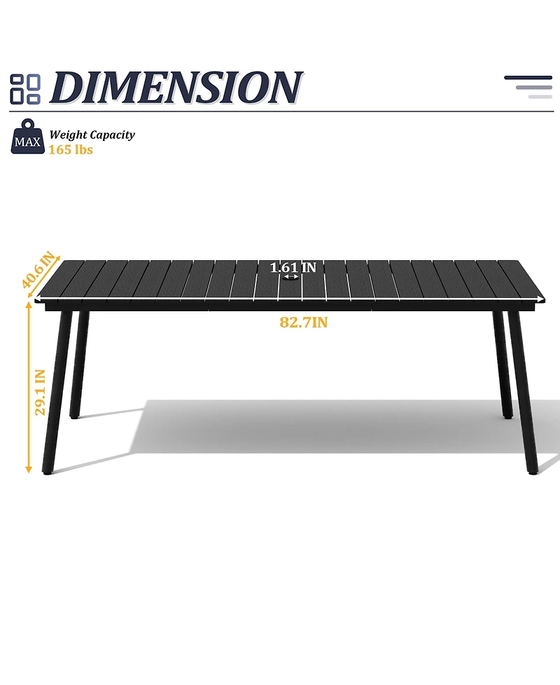 Pellebant Outdoor Rectangle Aluminum Dining Table with Umbrella Hole
