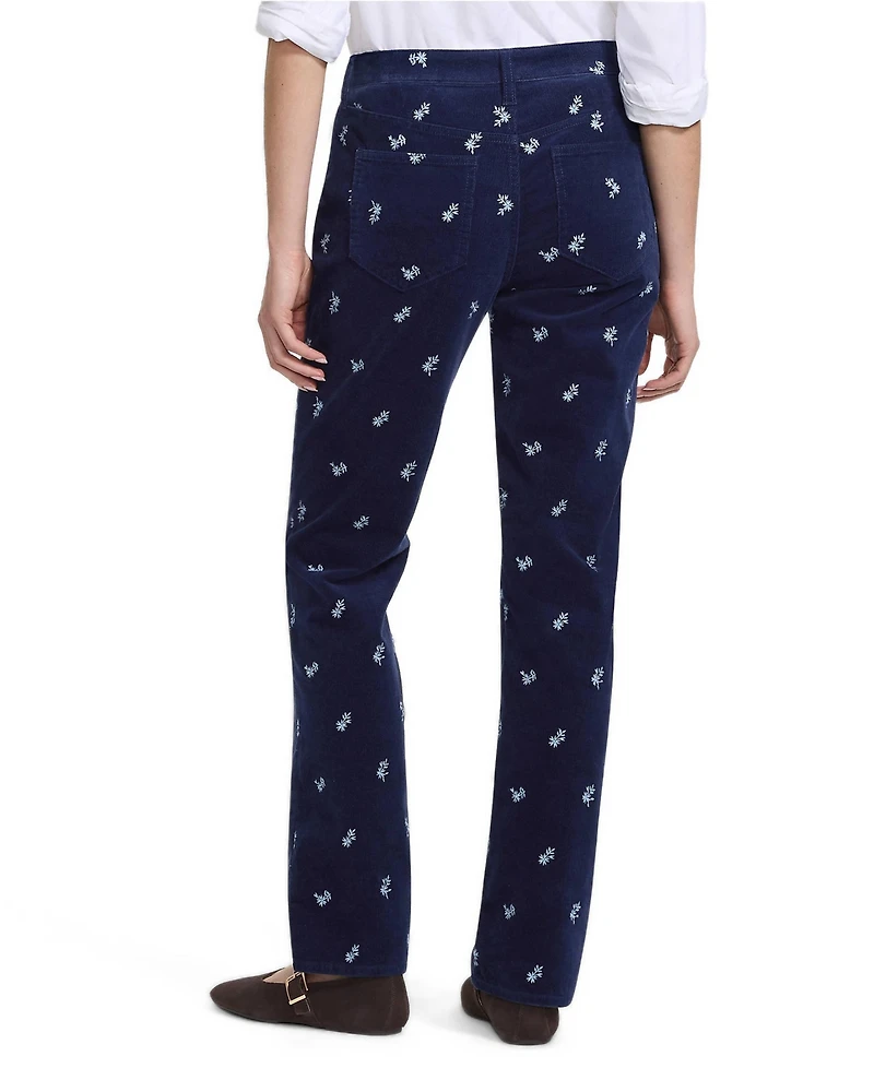 Lands' End Women's Fine Wale Embroidery Corduroy High Rise Straight Leg Pants
