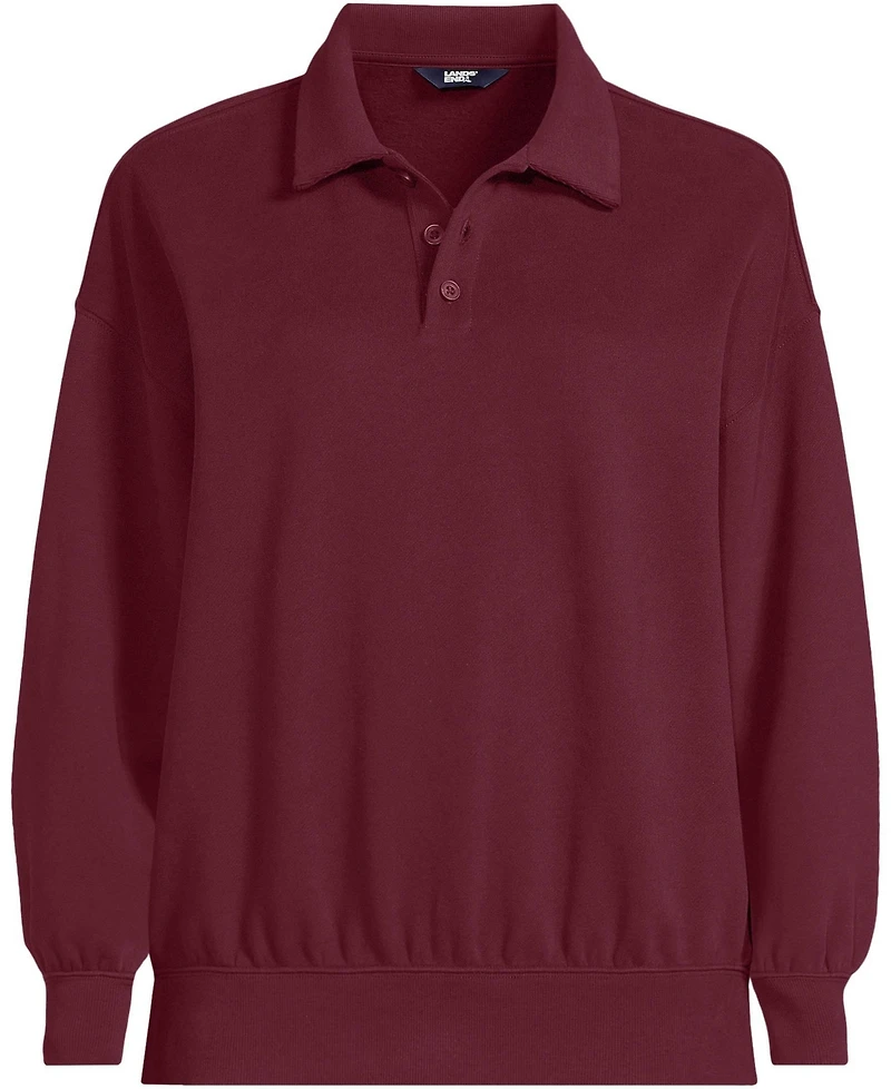 Lands' End Plus Long Sleeve Serious Sweats Polo Collar Sweatshirt