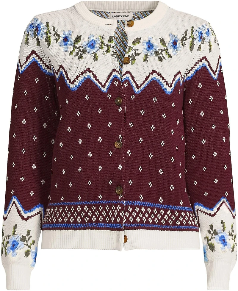 Lands' End Women's Drifter Jacquard Cardigan Sweater