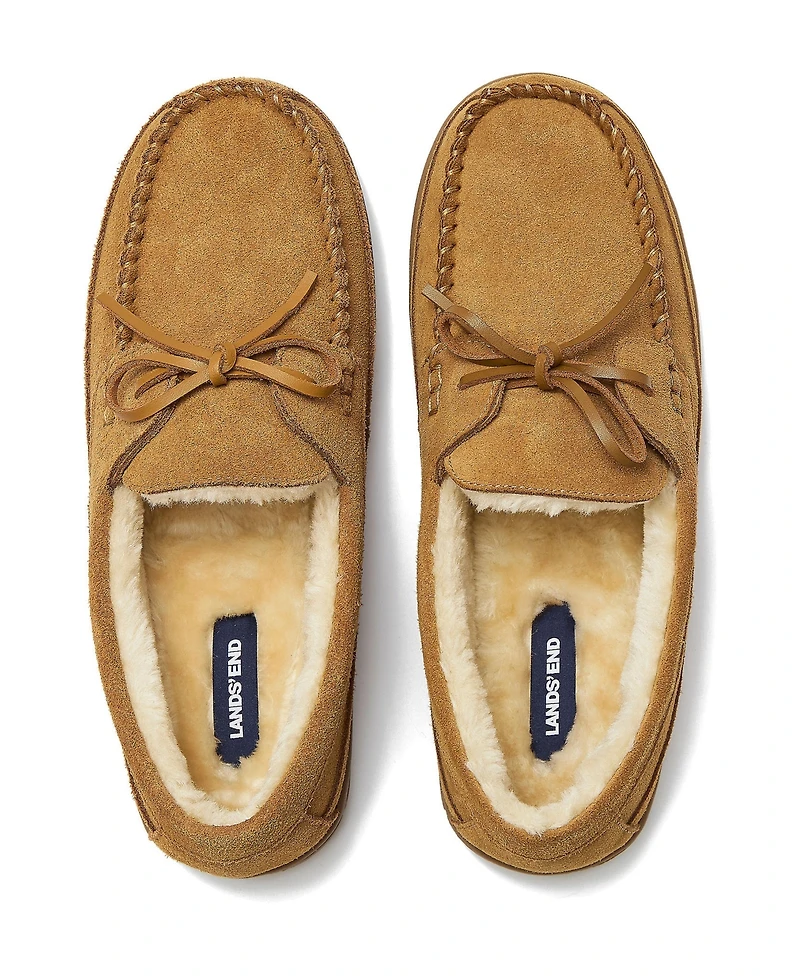 Lands' End Men's Fuzzy Lined Lace Up Moccasin Slippers