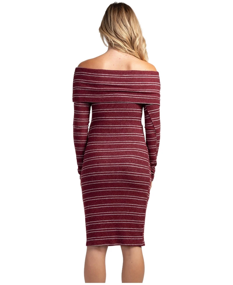 Hello Miz Maternity Off-the-Shoulder Bodycon Striped Sweater Dress