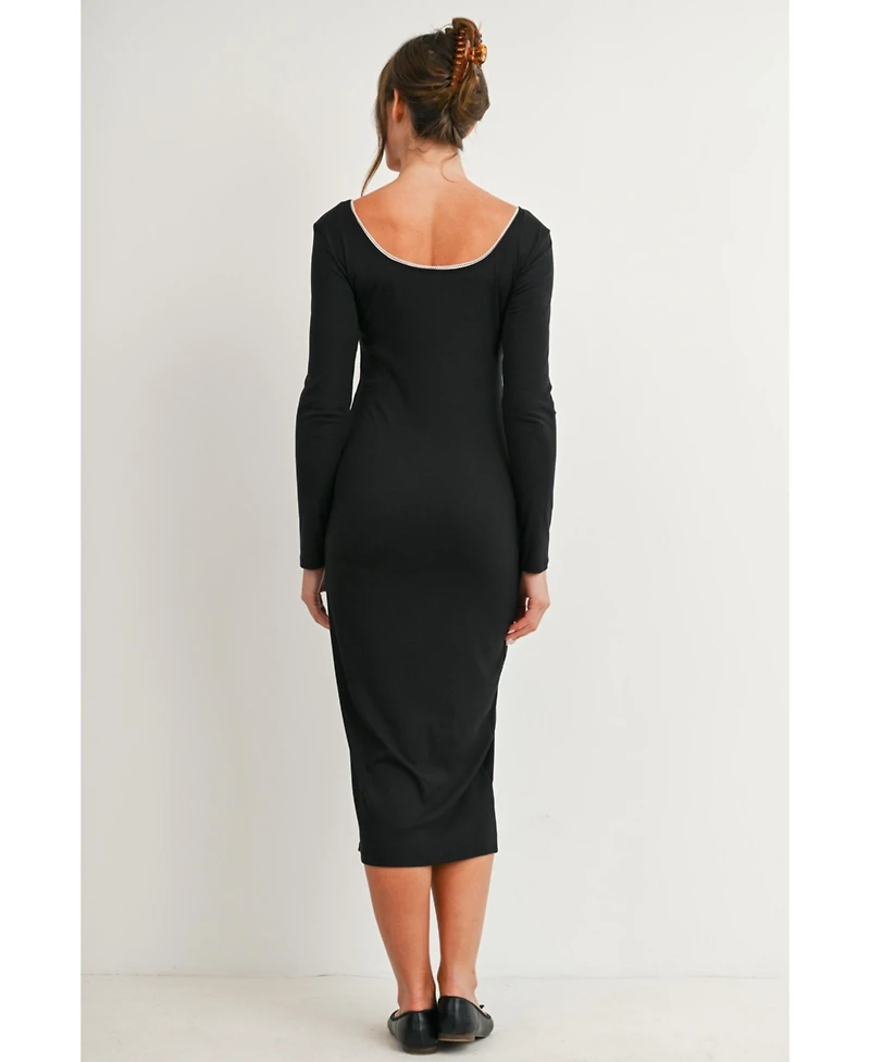 Hello Miz Maternity Bodycon Long-Sleeve Lace Trim Midi Dress