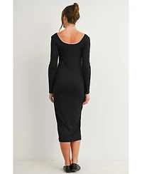 Hello Miz Maternity Bodycon Long-Sleeve Lace Trim Midi Dress
