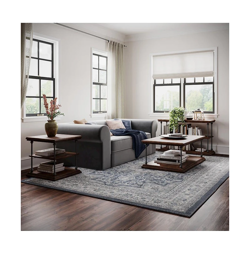 Jofran Larson Modern Industrial Square Solid Wood End Table with Storage Shelves